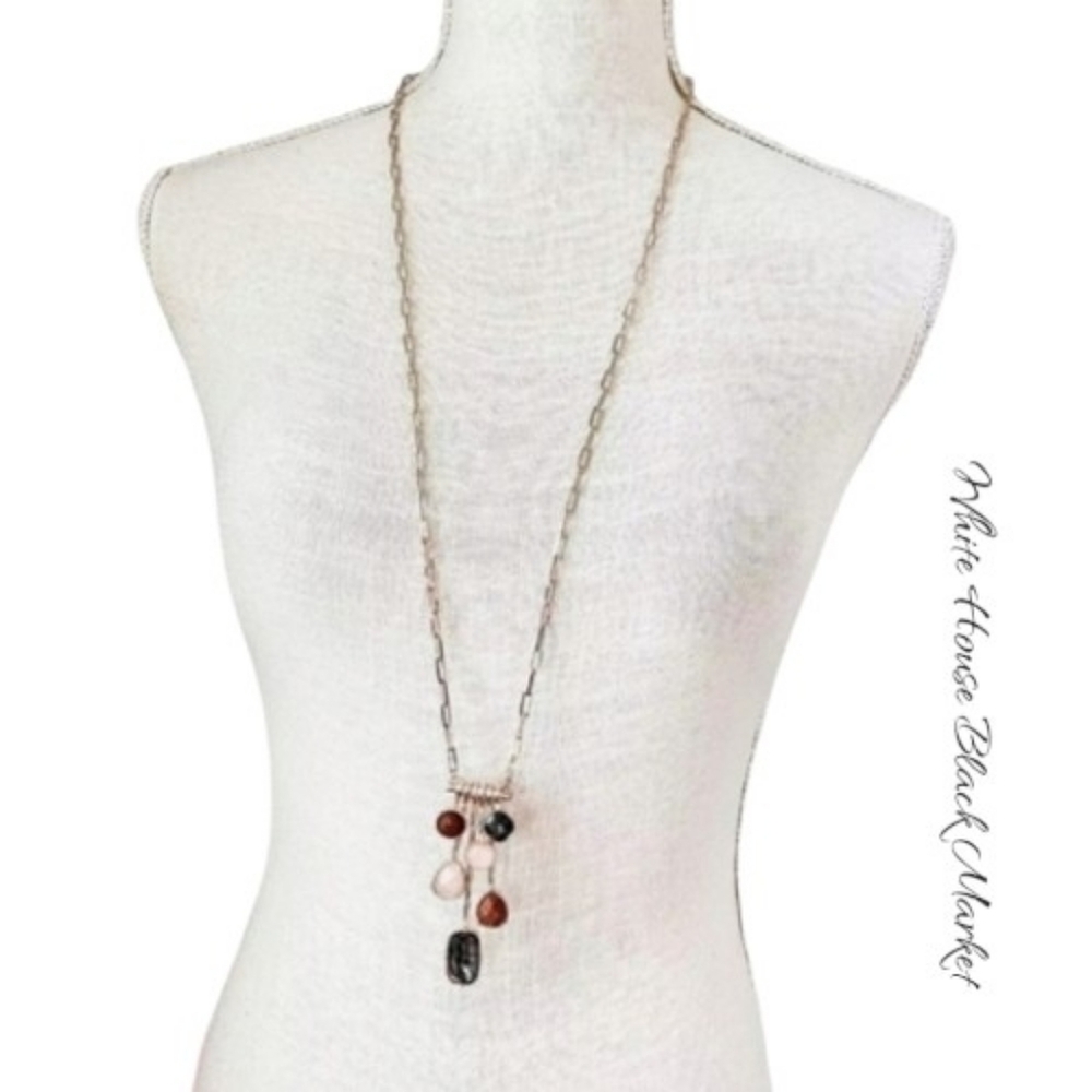 NWT White House Black Market Rose Gold Long Cluster Pendant Necklace Stones